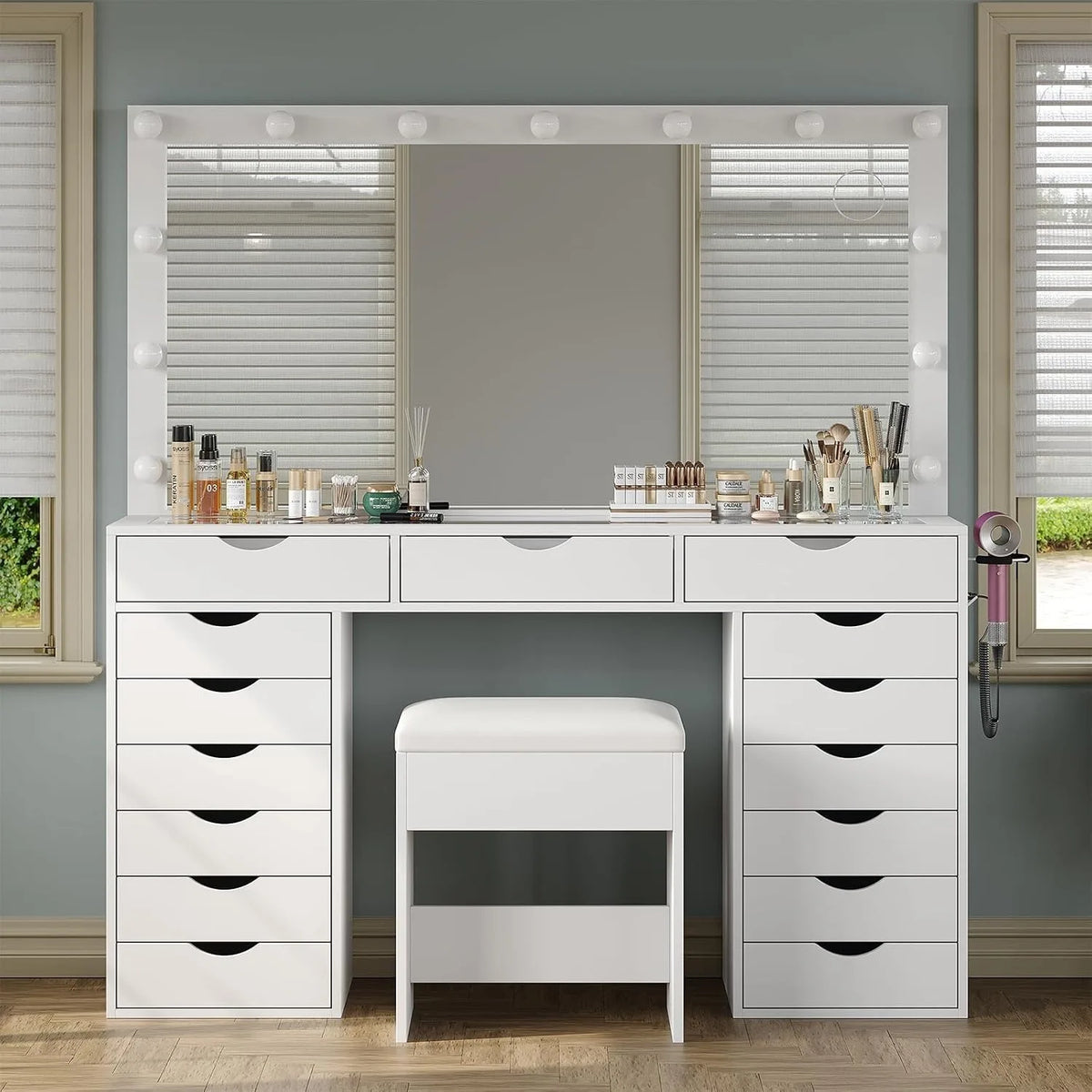 Makeup Vanity Lighted Mirror Charging Station Light Modes