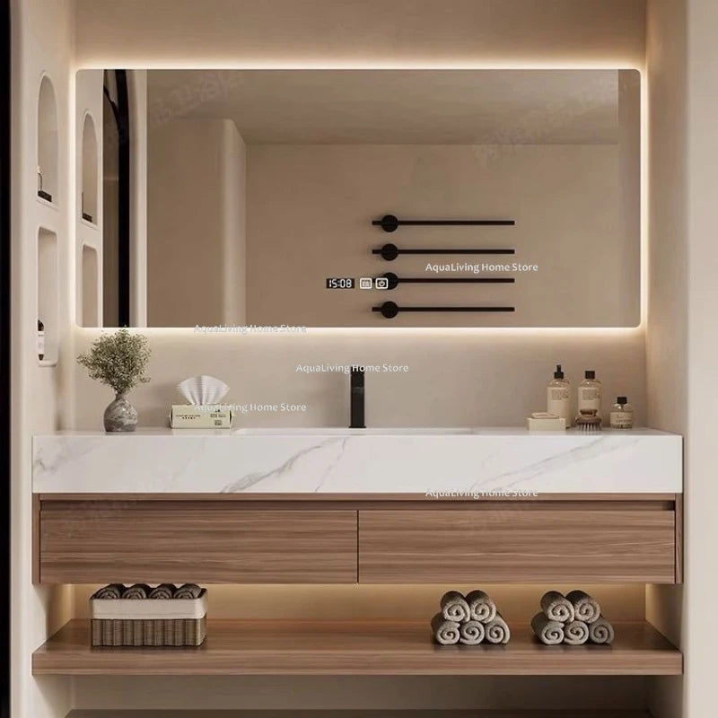 Luxury Rock Plate Bathroom Cabinets Intelligent Mirror Wash