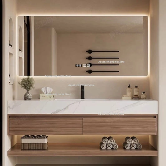 Luxury Rock Plate Bathroom Cabinets Intelligent Mirror Wash