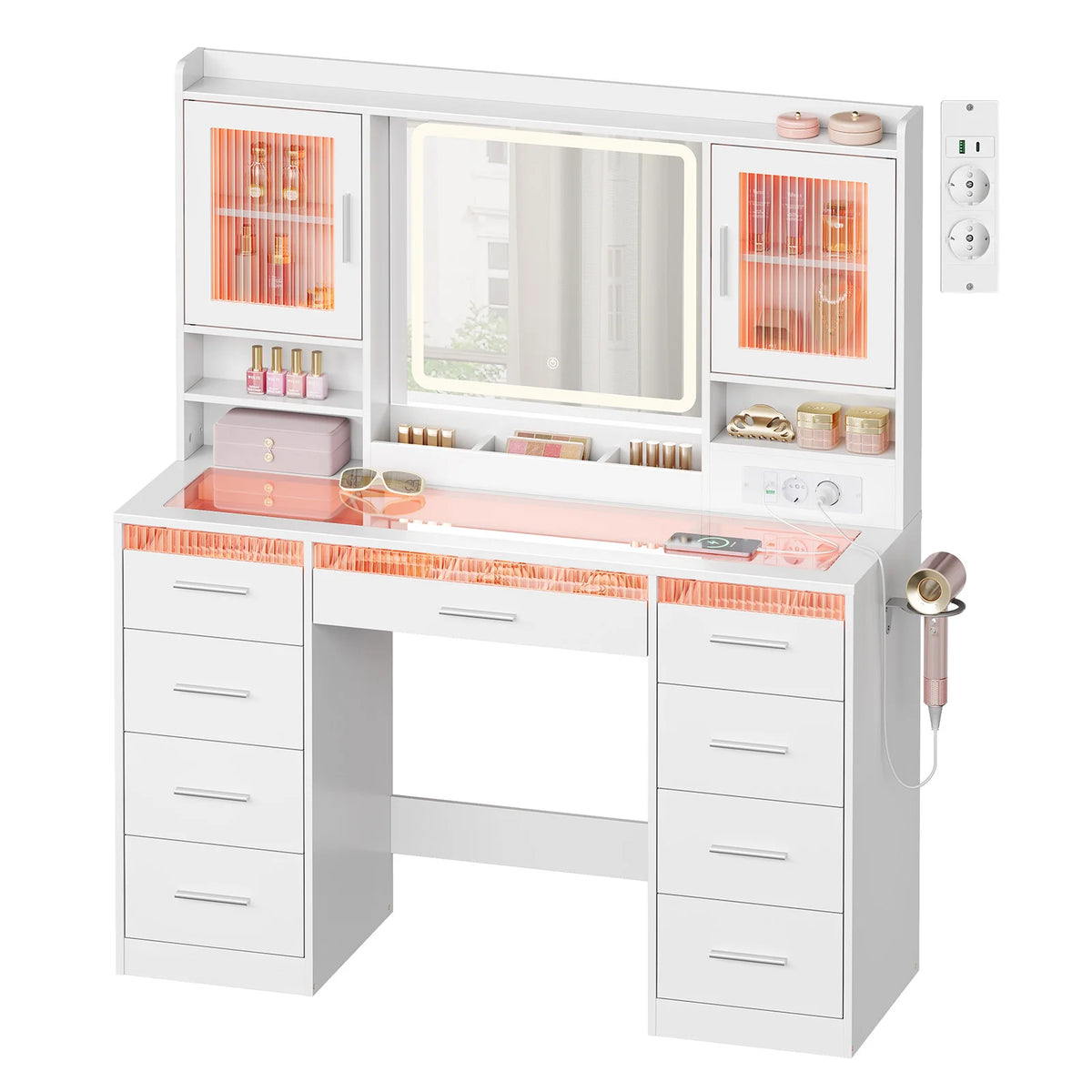 Woltu Cosmetic Table Drawers Rgb Lighting Makeup Vanity