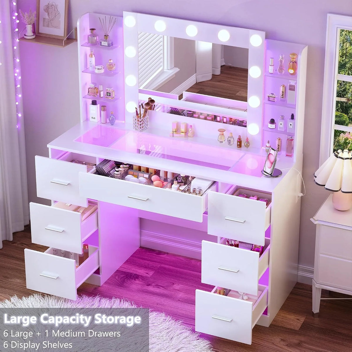 Rgb Makeup Vanity Desk Hollywood Lighted Mirror Frosted