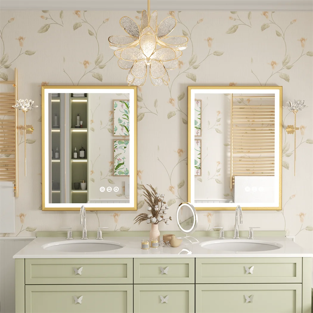 Luvodi Illuminated Bathroom Mirror Gold Frame Wall Mounted
