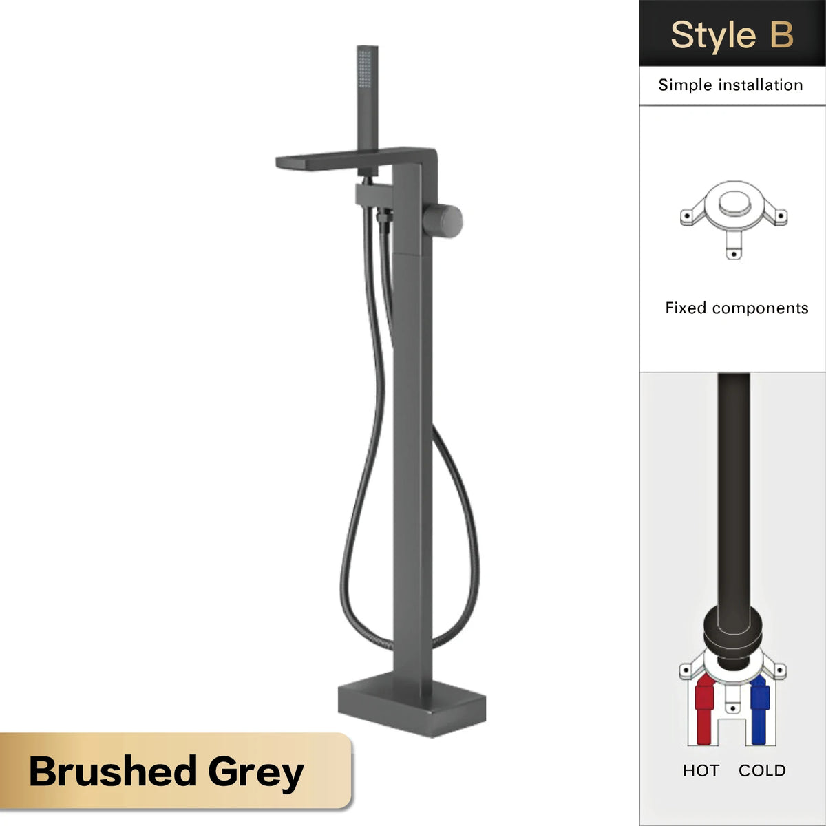 Luxury Black Brass Bathroom Faucet Floor Standing Design