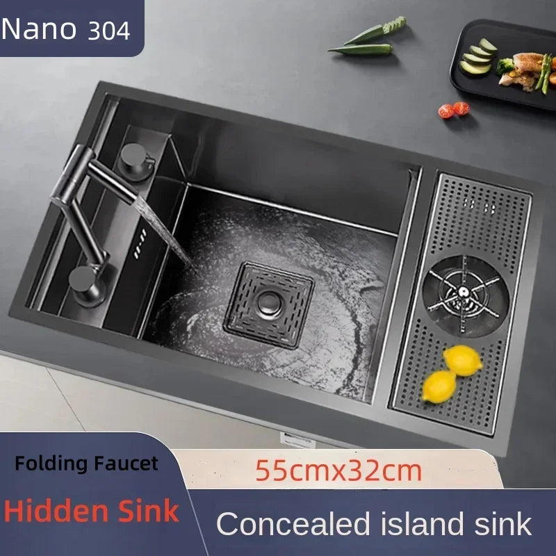 55cmx32cm 304 Nano Stainless Steel Hidden Sink Folding