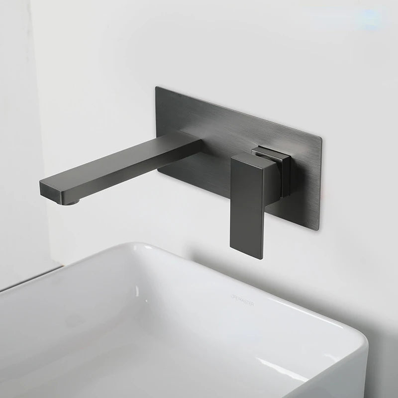 Modern Brass Wall Mount Bathroom Basin Faucet Hidden
