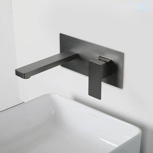 Modern Brass Wall Mount Bathroom Basin Faucet Hidden