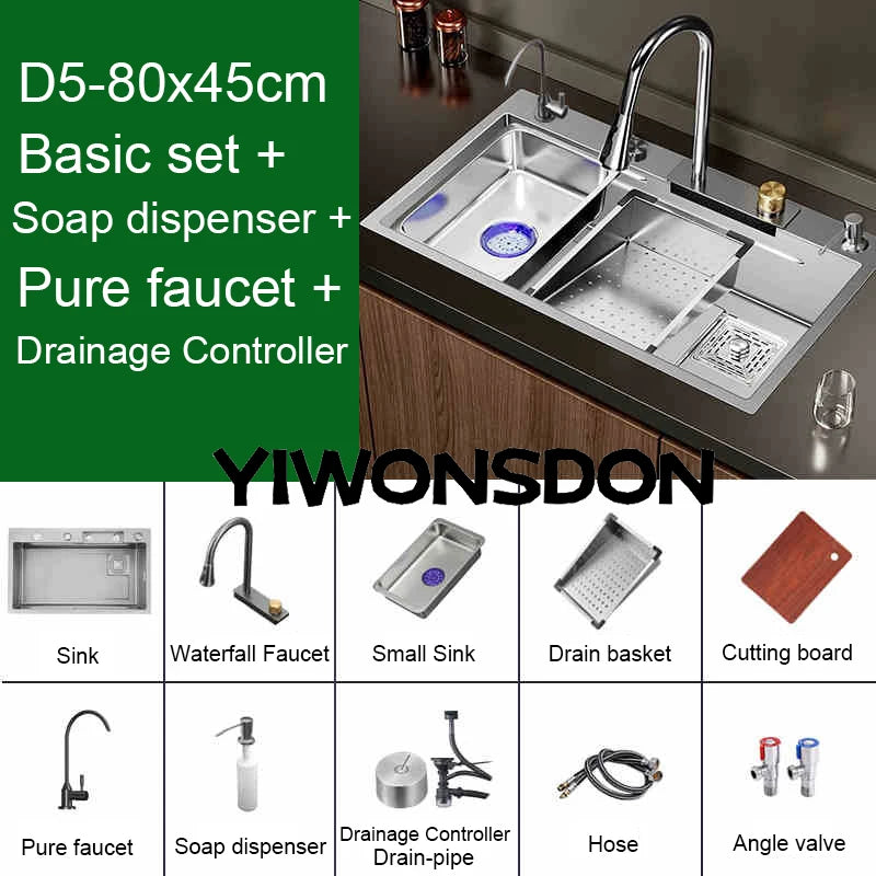 Brushed Nano Sink Waterfall Faucet Large Bowl Cup