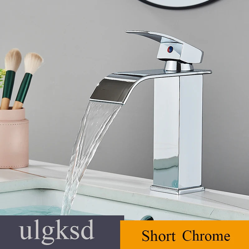Waterfall Bathroom Basin Sink Faucet Handle Mixer Tap