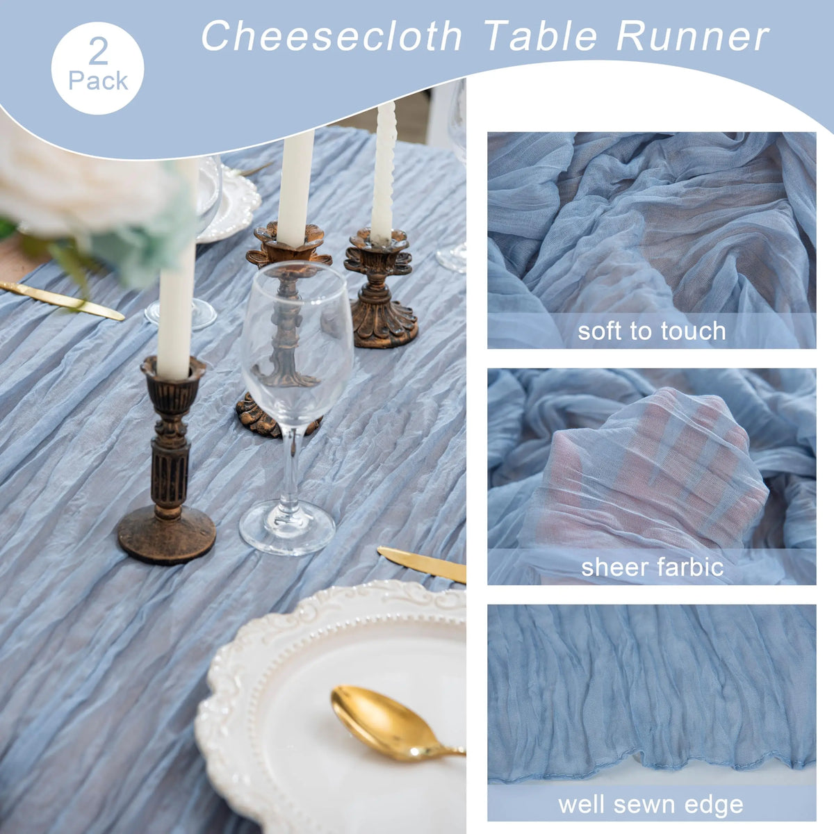 6-72pcs Sage Green Cheesecloth Table Runners Boho Gauze