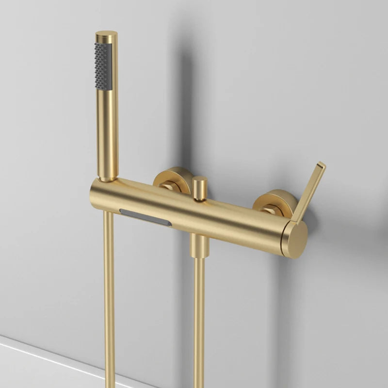 Brushed Gold Bathroom Shower Faucet Wall Mounted Waterfall