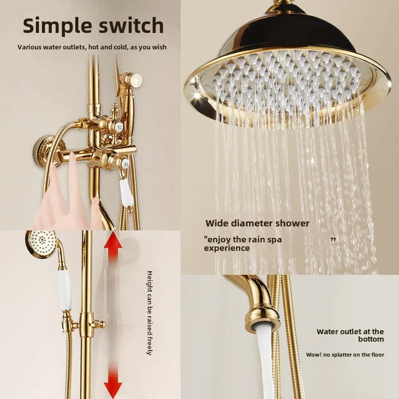 Vintage Shower System Brass Lightweight Luxury Gold Shower