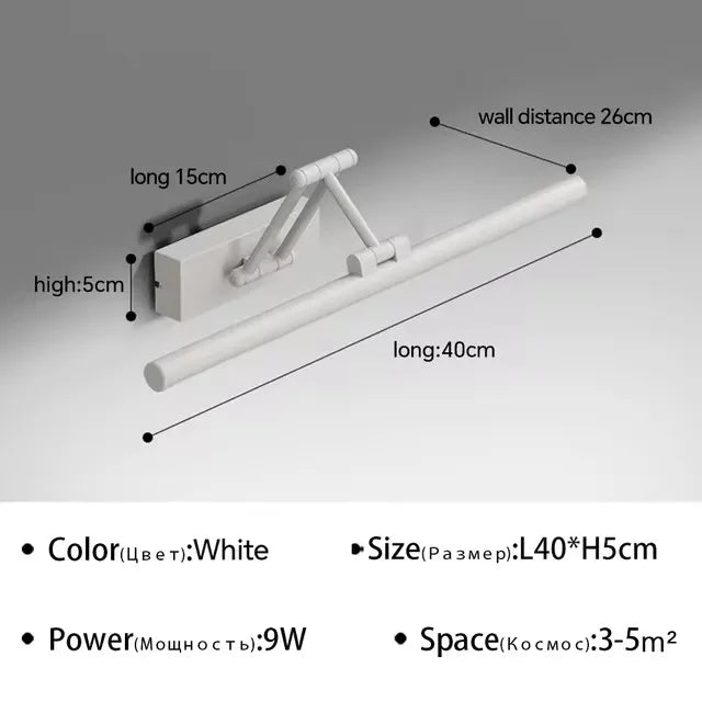 Modern Bathroom Mirror Wall Lamp Foldable Black/White Bedroom