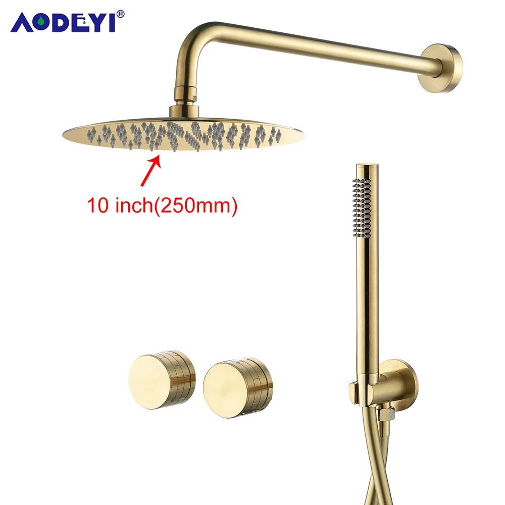 Bathroom Shower System Brushed Gold Cold Faucet Bath