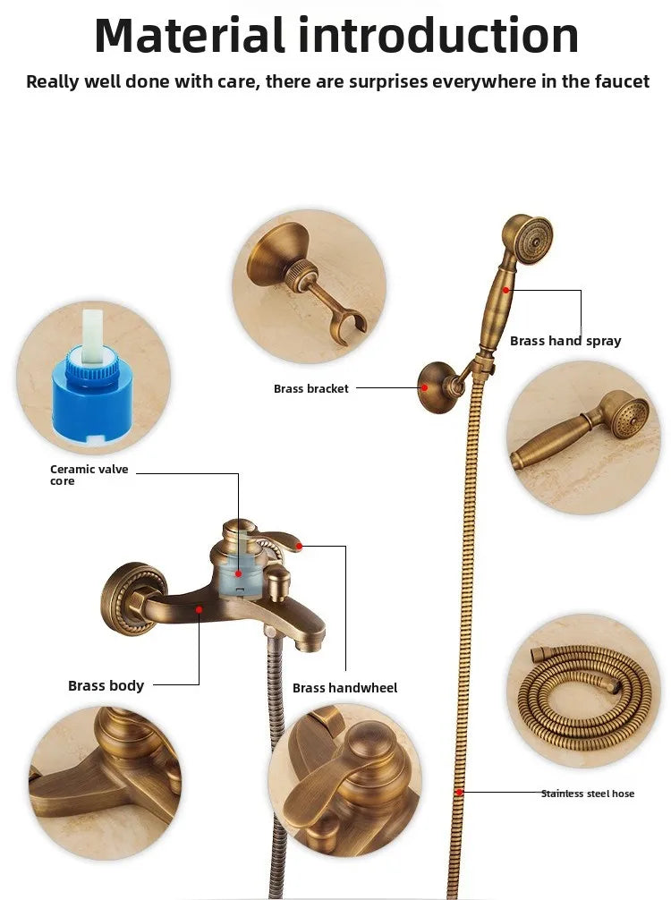 Brass Vintage Gold/Black Simple Shower Spray Handheld Shower