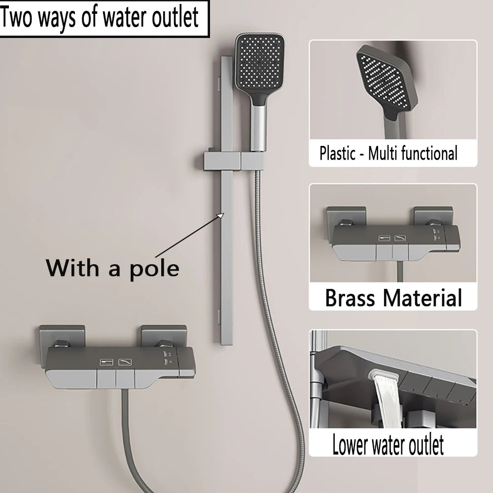 Wall Mounted Bathtub Faucet Multi-Functional Brass Body Height