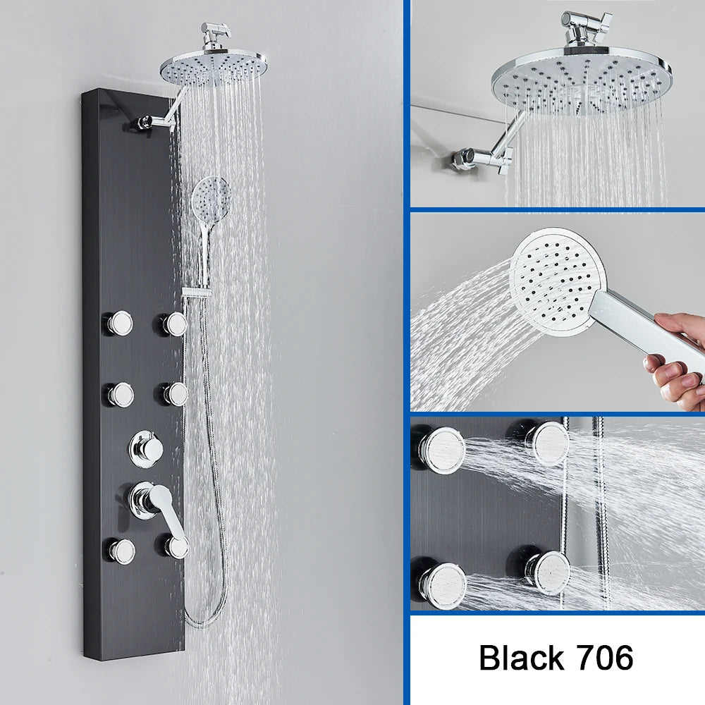 Black Shower Panel Column Big Screen Blue Light