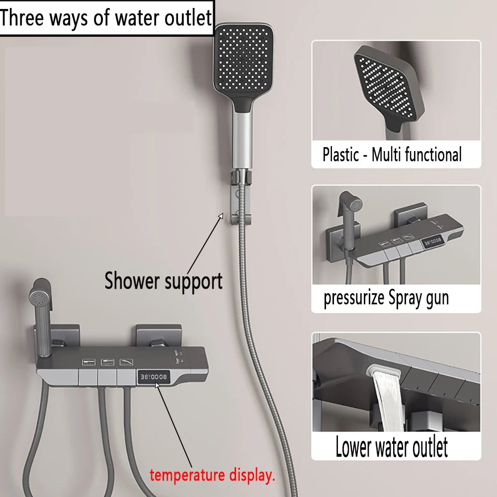 Wall Mounted Bathtub Faucet Multi-Functional Brass Body Height