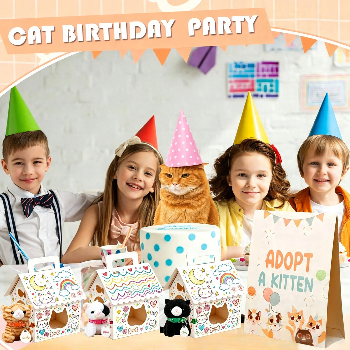 8-32set Adopt Kitten Party Favors Cat Stuffed Animals