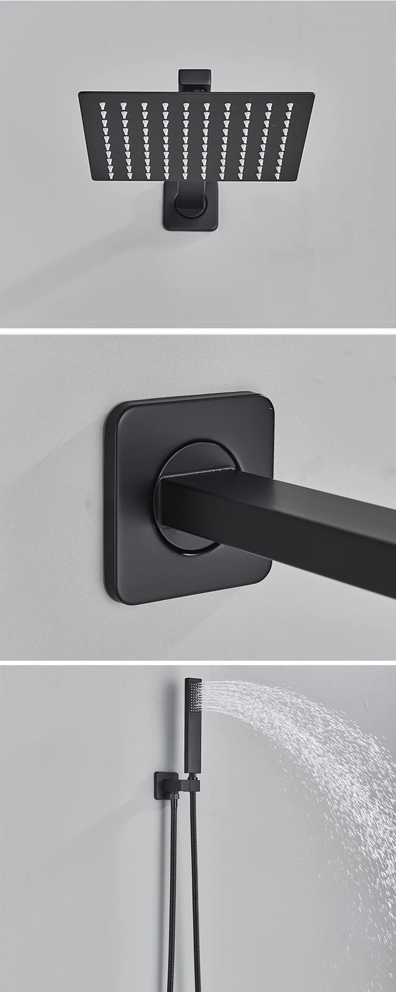 Matte Black Rainfall Shower Faucets Rain Waterfall Concealed
