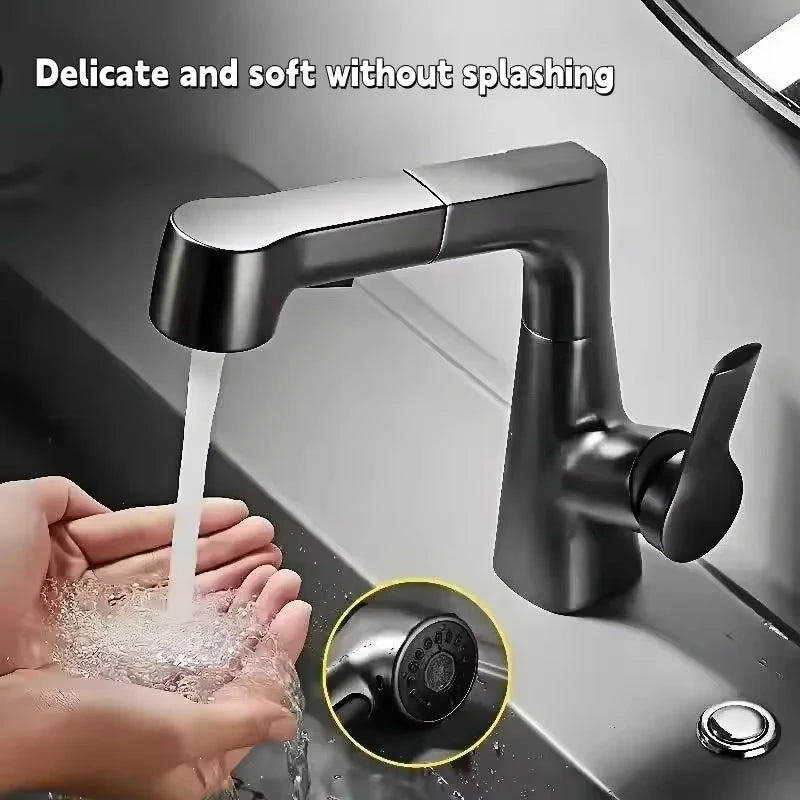Pull Out Lift Faucet 360 Rotatable Bathroom Basin