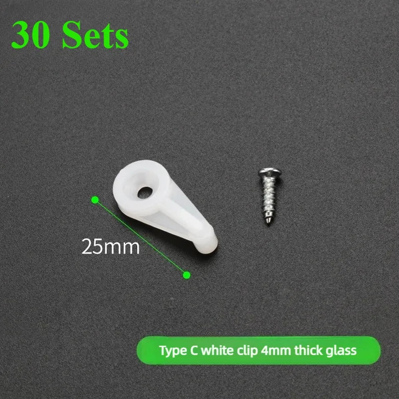 30 Sets Plastic Glass Retainer Clips Mirror Holder