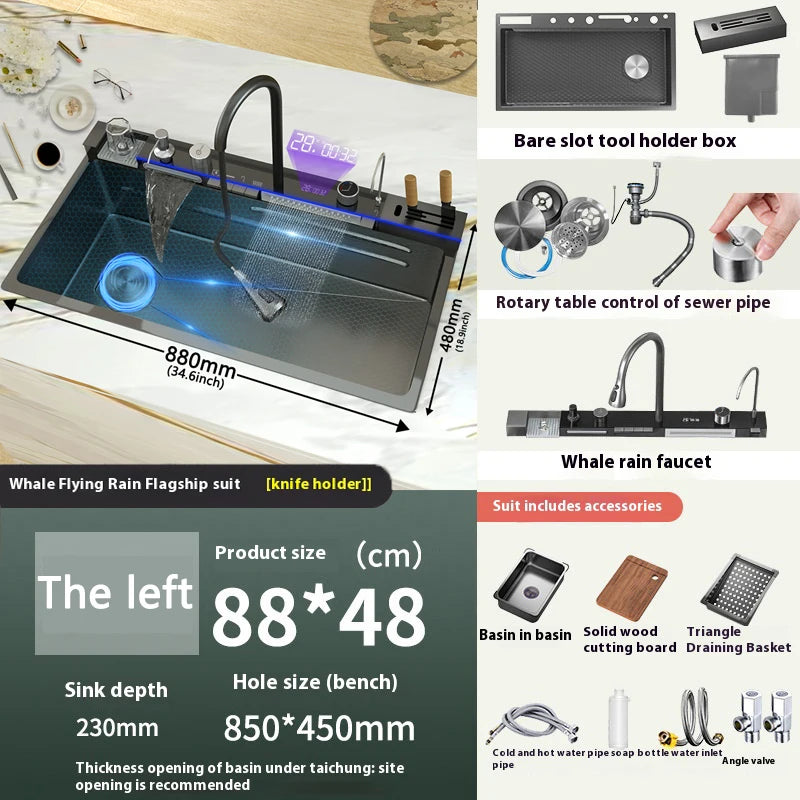Various Waterfall Sink Stainless Steel Large Slot Digital
