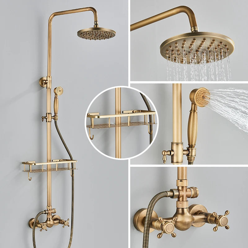 Quyanre Antique Brass Shower Faucets Wall Mount Antique