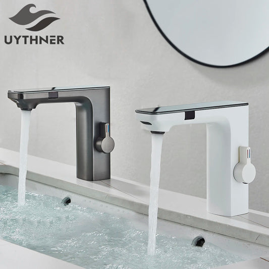 White Chrome Smart Sensor Basin Faucet Screen Digital