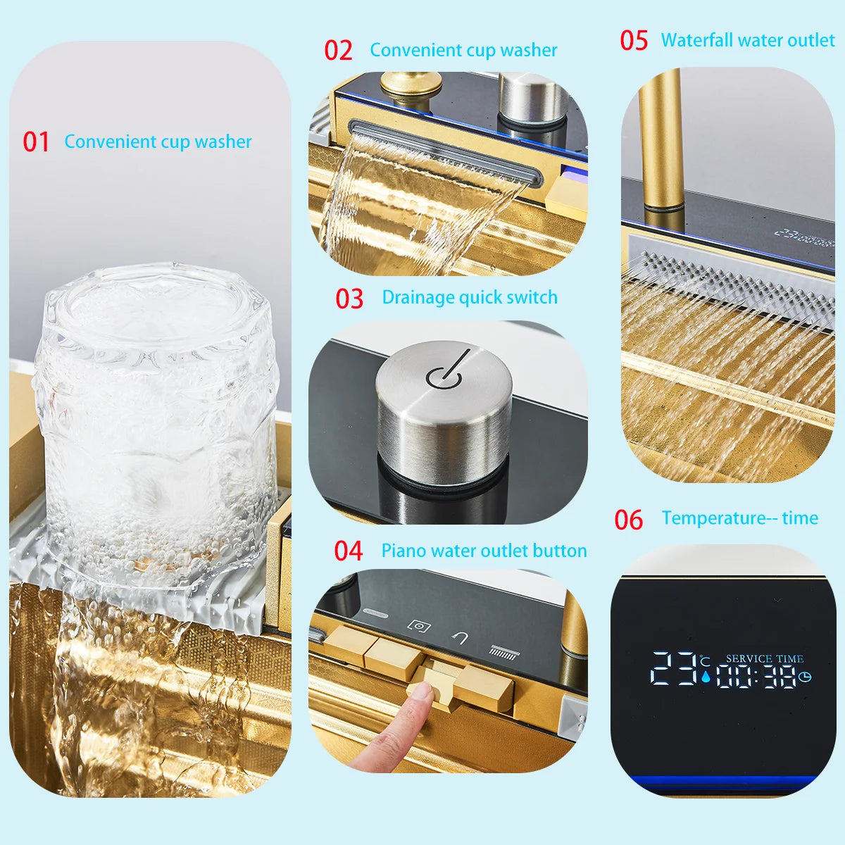 Brushed Gold 304 Stainless Steel Waterfall Style Modern