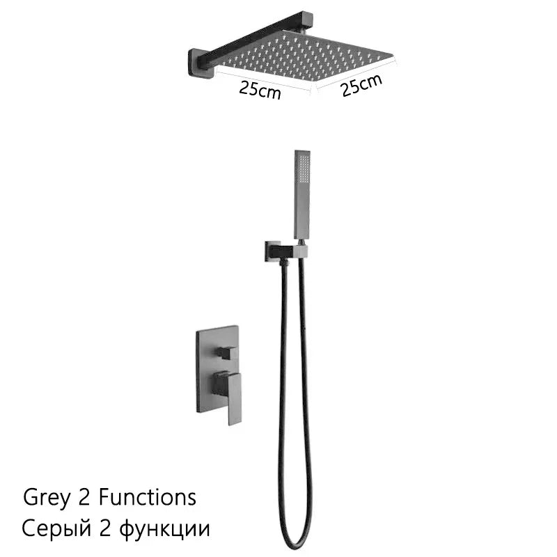 Gray Hidden Shower System Concealed Rainfall Bathroom Shower