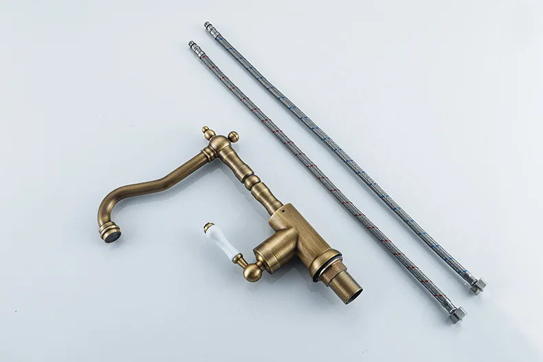 Brass Faucet Ceramic Handle Deck Mount Bathroom Basin