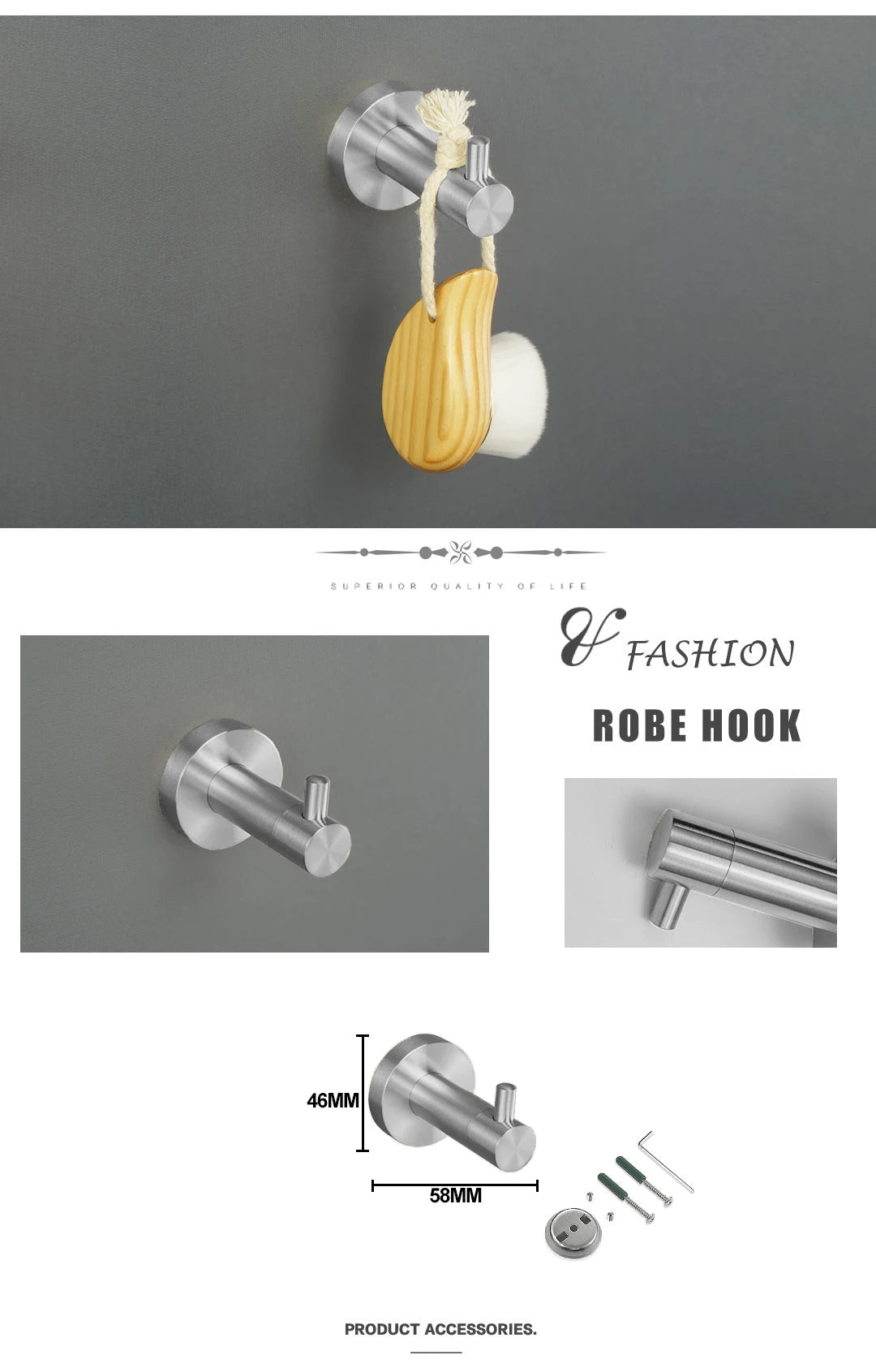 Brushed Nickel Bathroom Towel Bar Bath Robe Hook
