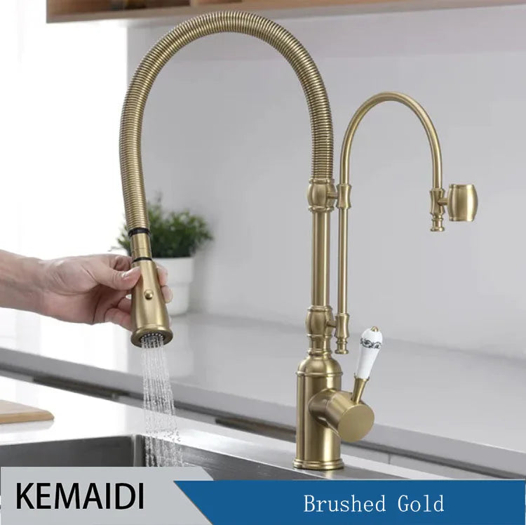 Kemaidi Golden Spring Pull Down Sink Faucet &