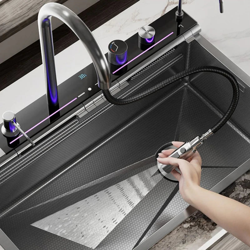 Grey Stainless Steel Waterfall Sink Large Slot Integrated