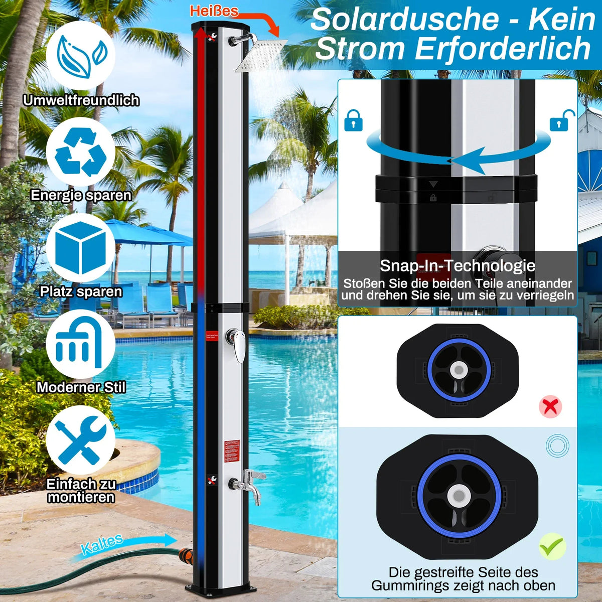 35l/40l/60l Solar Shower Column Panel Garden Beach Waterproof