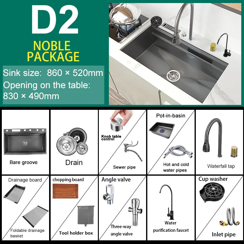 Sink Stainless Steel Large Slot Waterfall Faucet Dishwashing