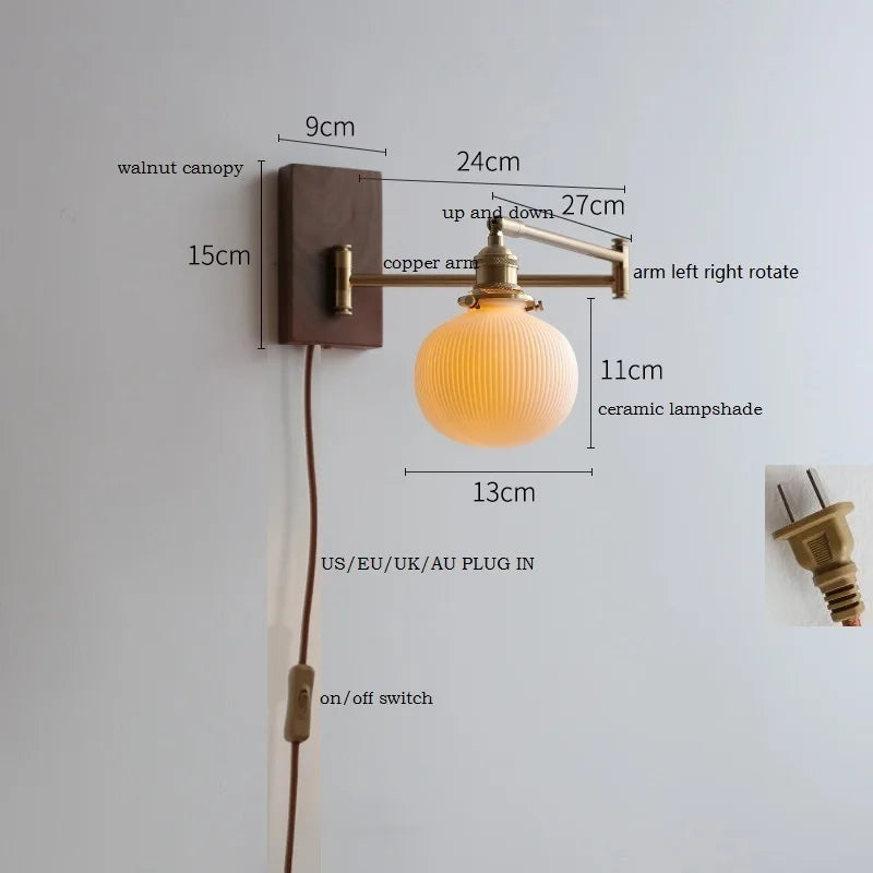 Iwhd Walnut Ash Wood Led Wall Lamp Sconce