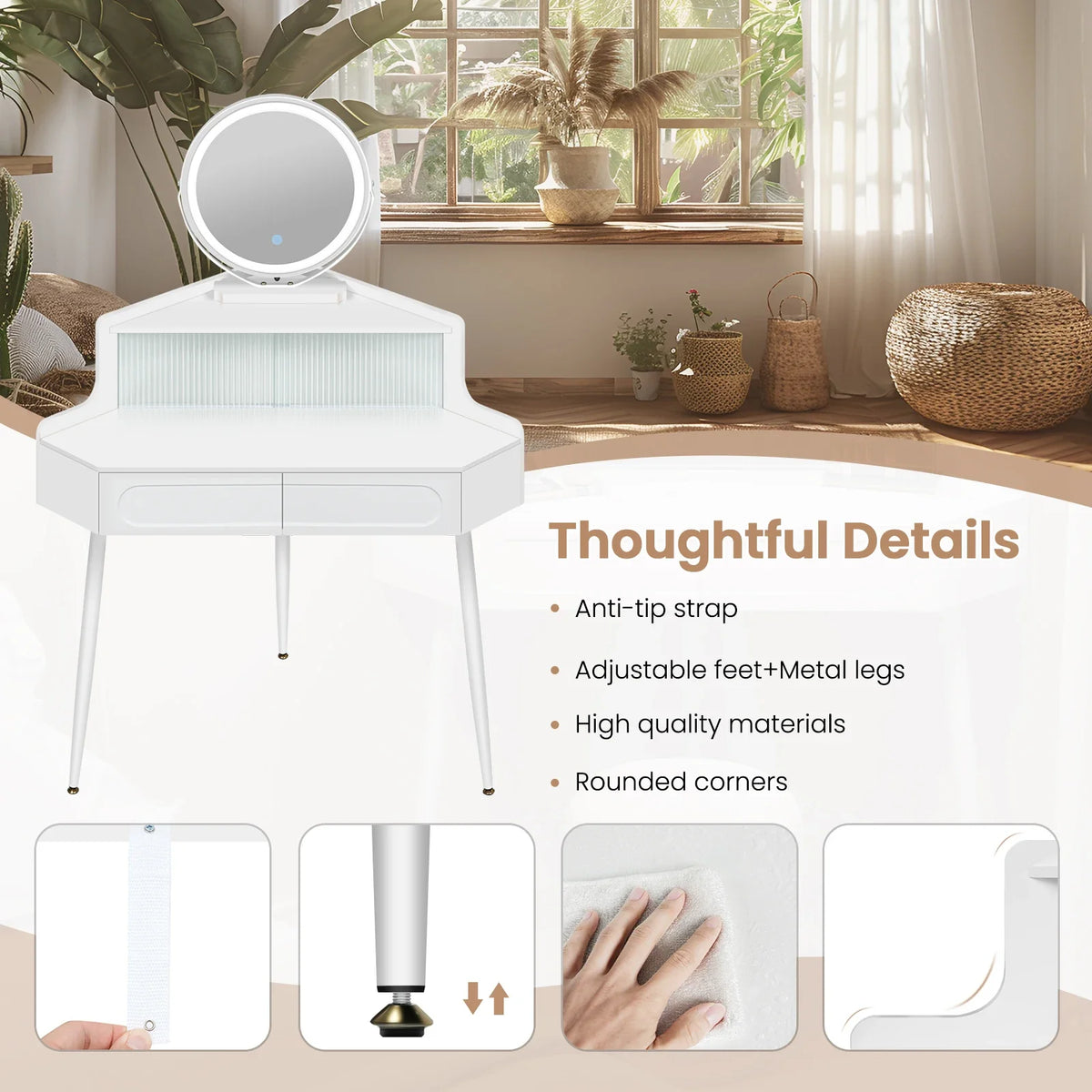 Woltu White Dresser Vanity Corner Dressing Table Mirror