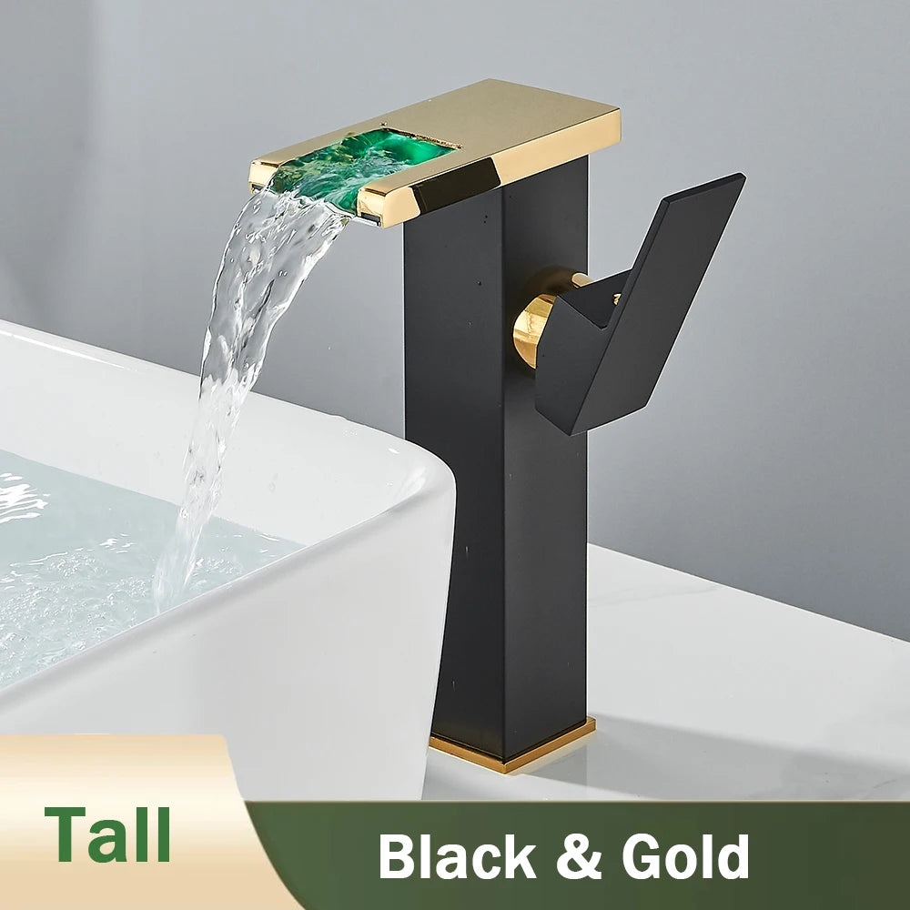 Rozin Led Bathroom Basin Faucet Black Waterfall Sink