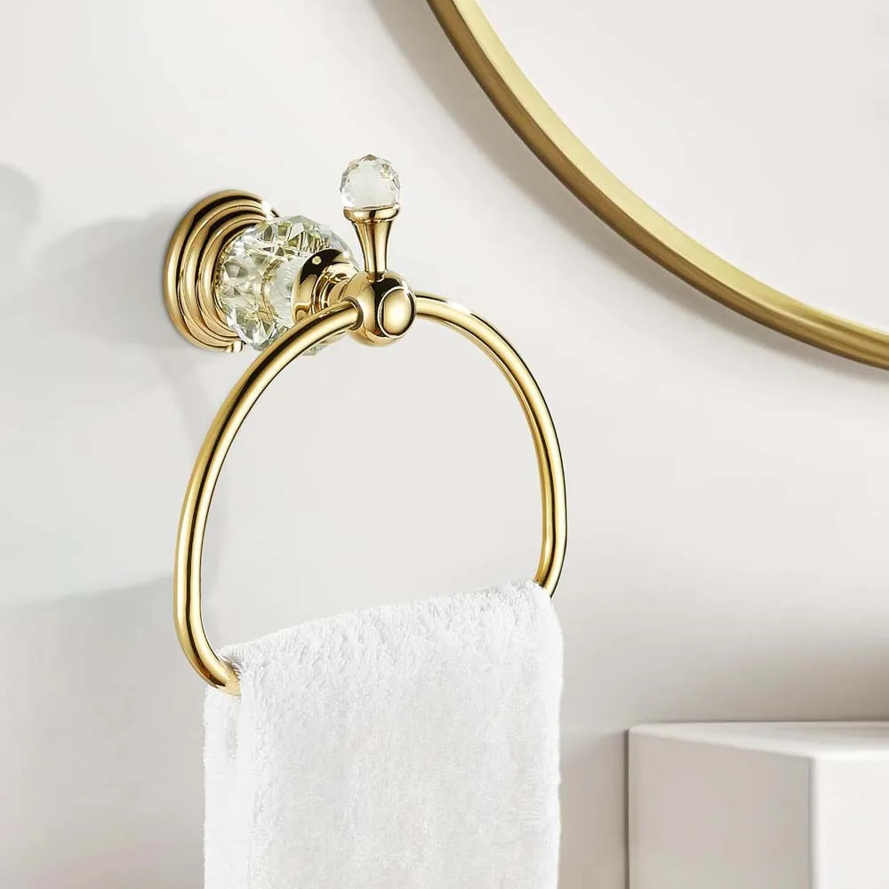 Luxury Crystal Gold Bathroom Hardware Wall Mounted Retractable