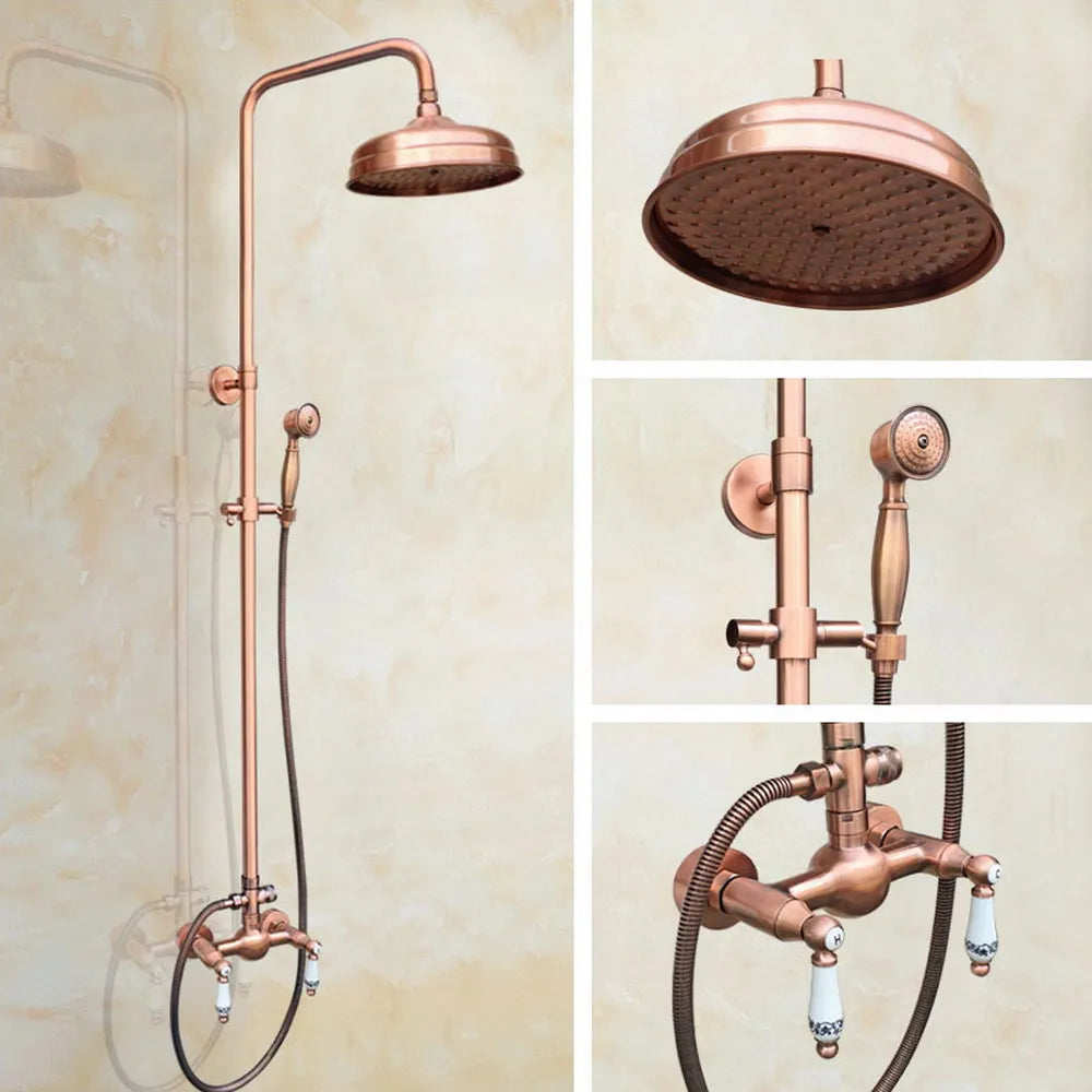 Antique Red Copper Brass Dual Ceramic Handles Bathroom
