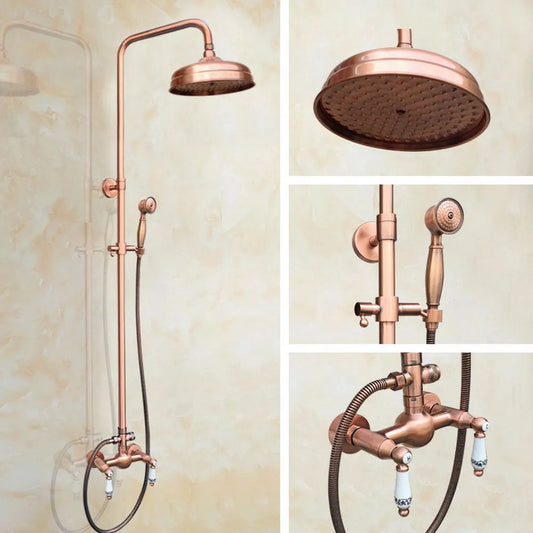 Antique Red Copper Brass Dual Ceramic Handles Bathroom