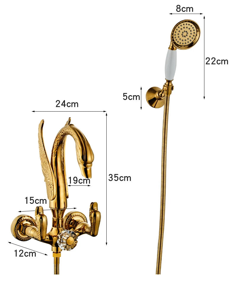 Ellen Bathtub Faucet Gold Swan Hand Shower Wall
