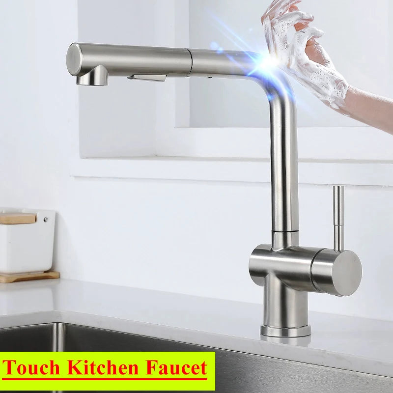 Handfree Grey Touch On Faucet Stainless Steel Cold
