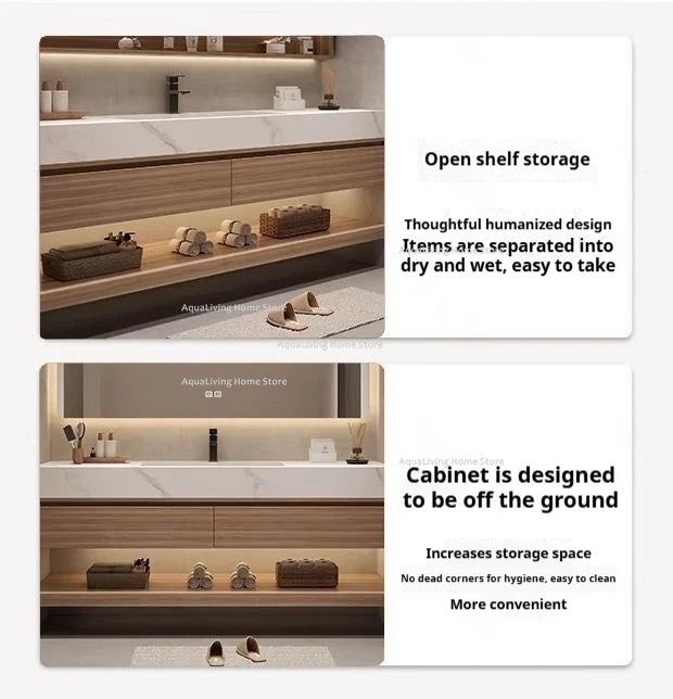 Luxury Rock Plate Bathroom Cabinets Intelligent Mirror Wash