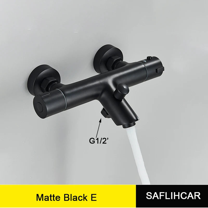 Black Thermostatic Bathroom Shower Faucet Dual Handle Bathtub