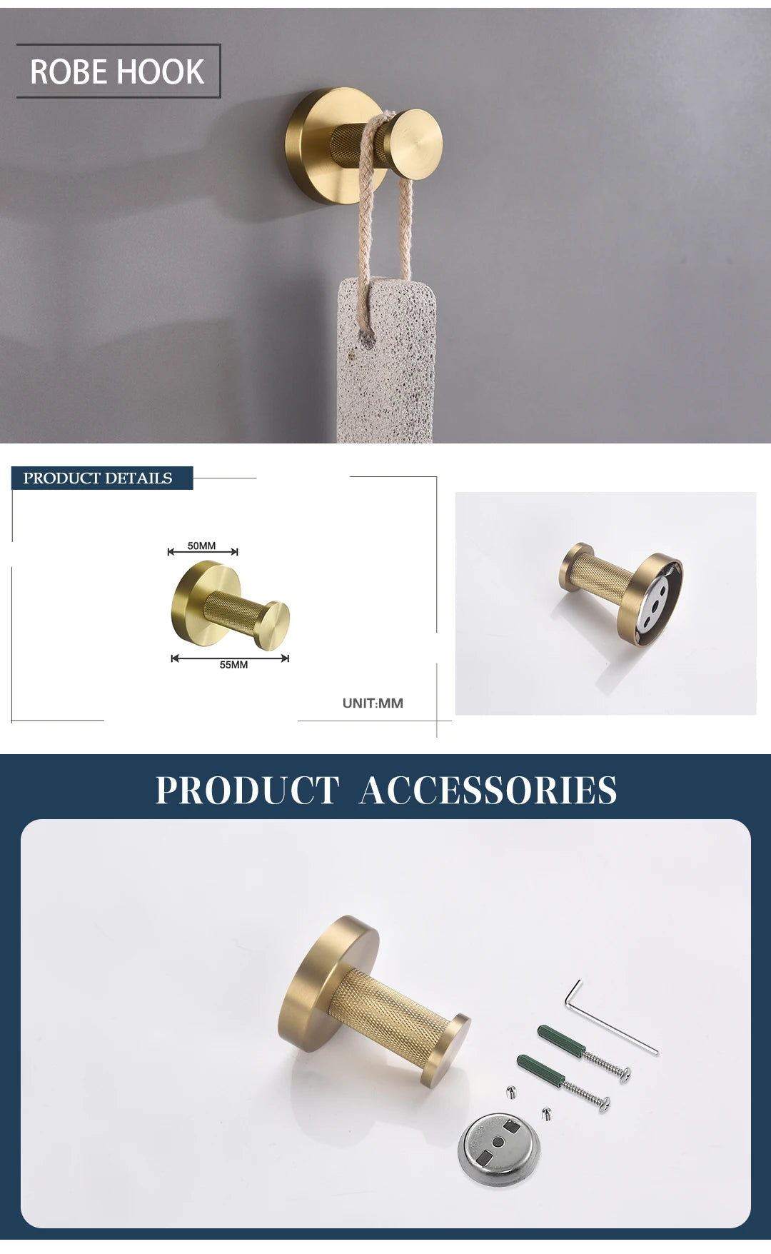 Brushed Gold Towel Bar Toilet Seat Rack Robe