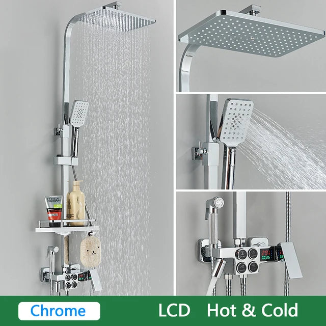 White Gold Thermostatic Shower System Quality Brass Cold