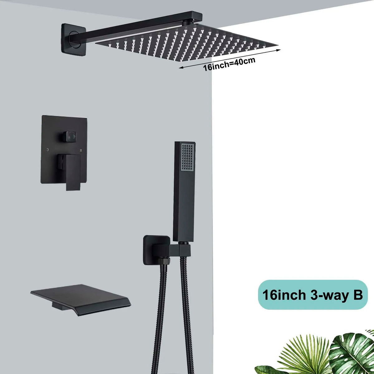 Saflihca Matte Black Shower Faucets Rainfall 8/10/12/16 Concealed