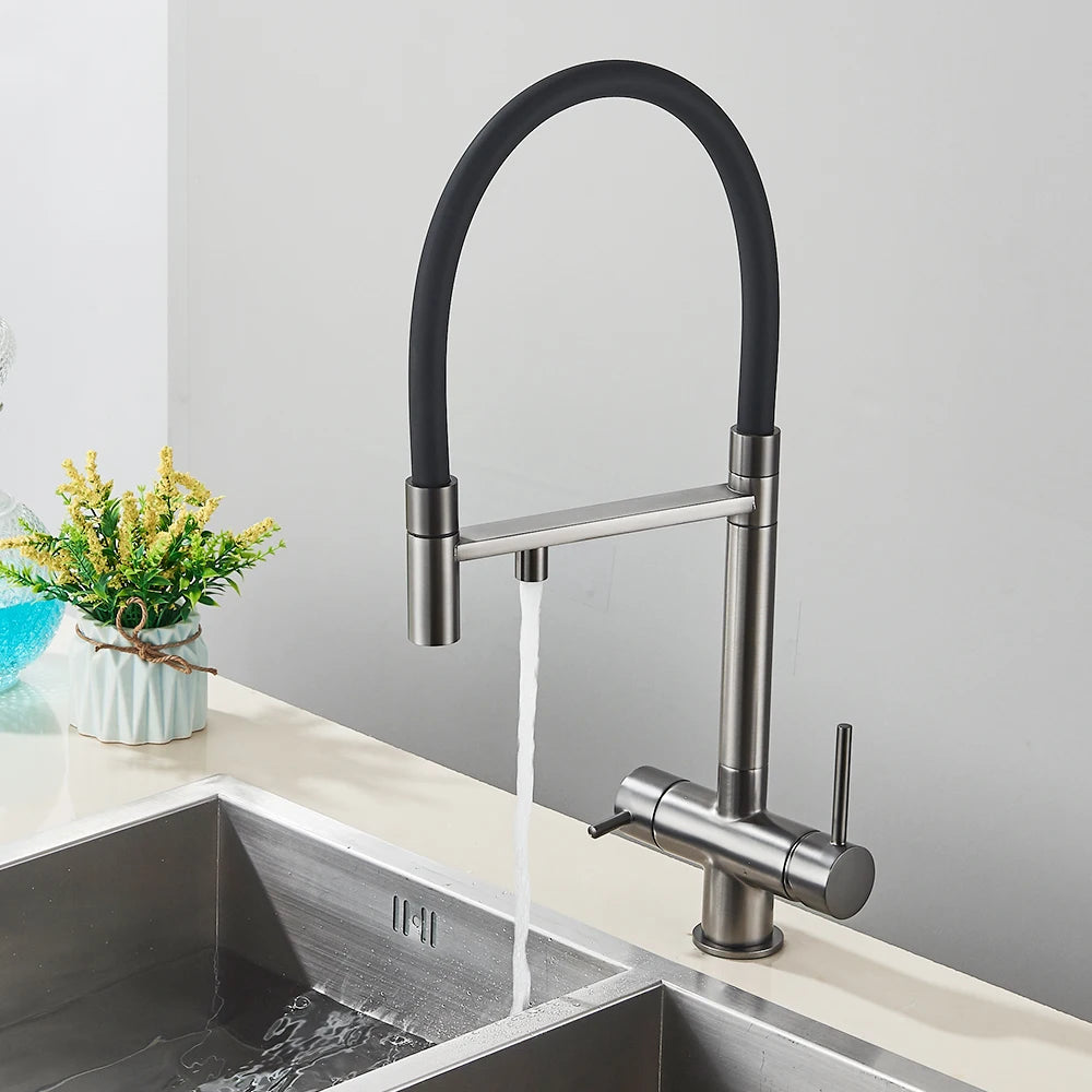 Black Filtered Faucet Pure Water Pull Out Brass
